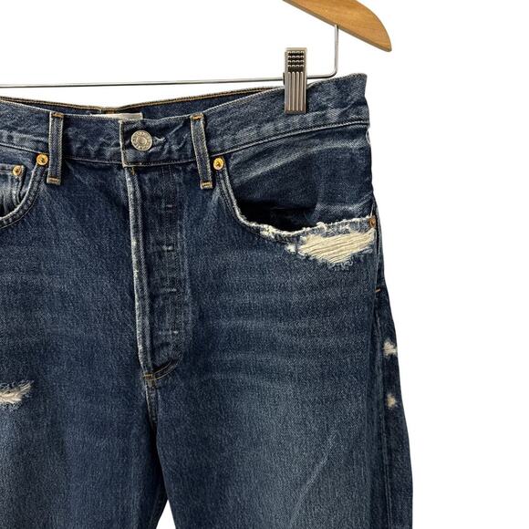 Agolde 90s Mid Rise Loose Fit Jeans Womens Size 30 Button Fly Blue Distressed - Picture 11 of 15